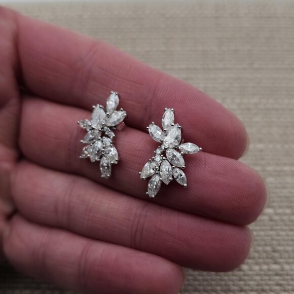 Sterling Silver Moissanite Diamond Bright Cluster Earrings A2029 - Picture 4 of 8